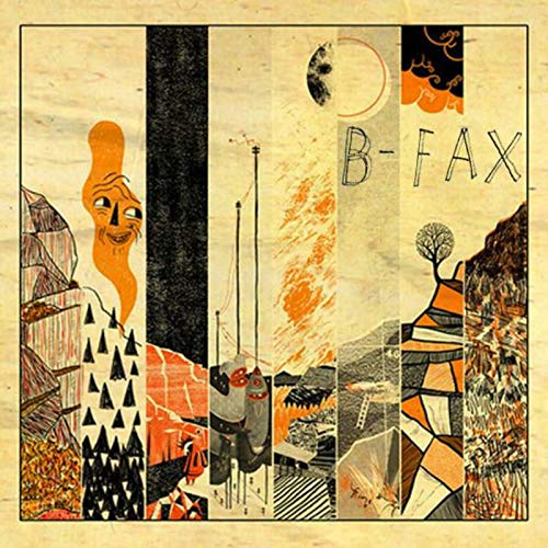 Vinyl album cover with abstract, collage-style artwork featuring geometric shapes and surreal landscape.