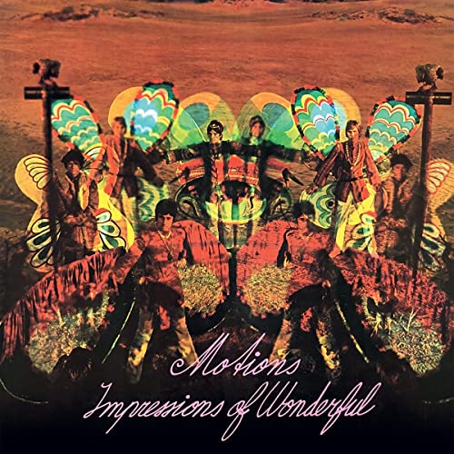 Album cover for Motions’ “Impressions Of Wonderful” featuring a band with colorful effects.