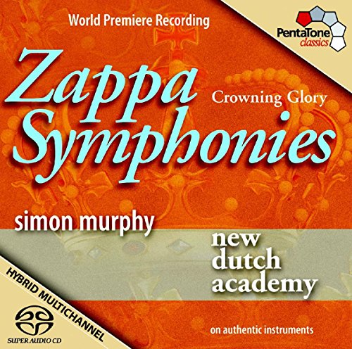 "CD cover with orange background, 'Zappa Symphonies' in large blue text, and various logos."