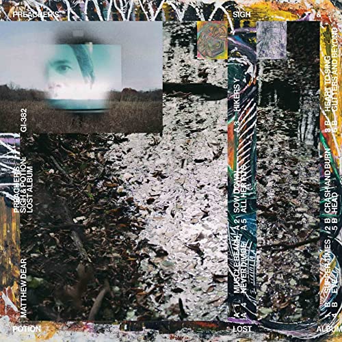 "Album cover with a blurry eye and abstract, layered images and text."