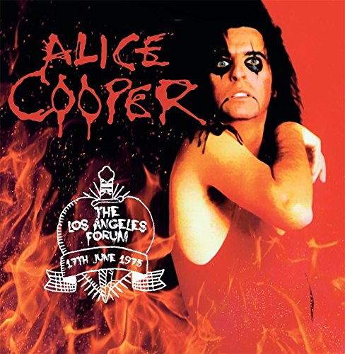 Alice Cooper album cover with fiery background and concert details.