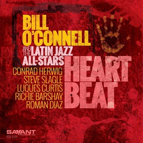 Red album cover with yellow and white text, featuring "Bill O'Connell and Heart Beat".