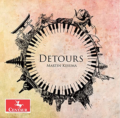 CD cover for Martin Kesuma’s “Detours” featuring piano keys and landmarks.