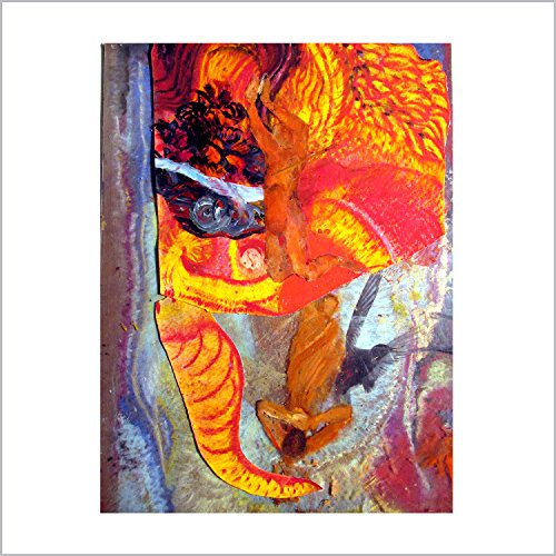 The image depicts a vibrant, abstract album cover with a central figure. For accessibility purposes, a suitable alt text could be: "Colorful abstract album cover with a face and orange, red, and yellow hues."