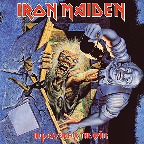 Iron Maiden album cover: a ghoulish figure emerging from a stone wall.