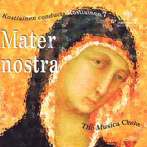 "Mater nostra CD cover featuring a painted image of the Virgin Mary on orange background."