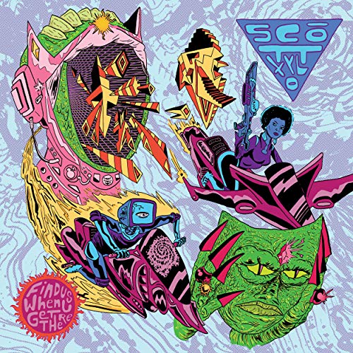 Colorful illustration of figures and creatures in a psychedelic, comic style.