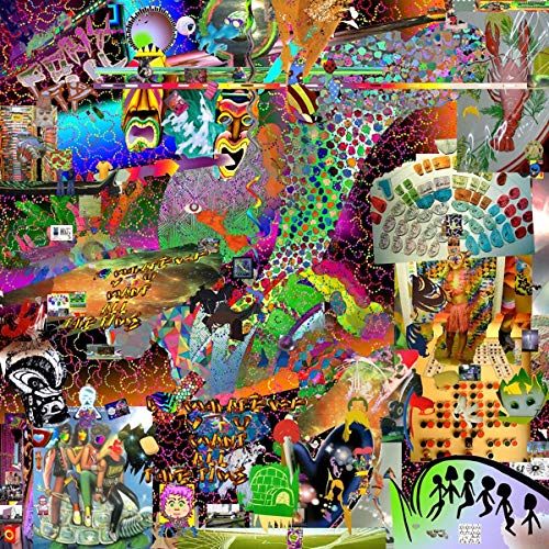 CD cover with a vibrant, chaotic collage of colorful images and figures.