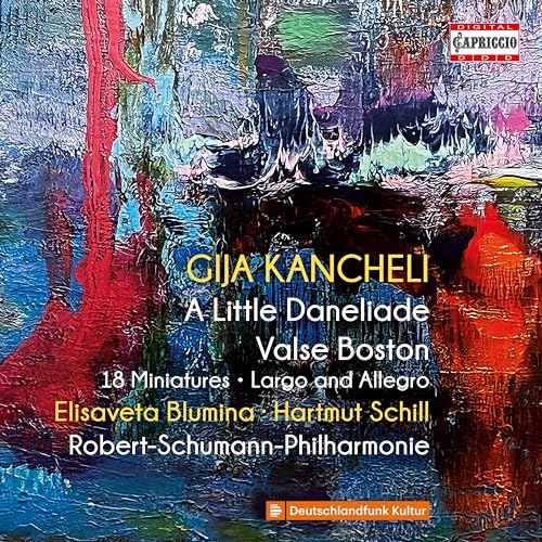 CD cover for Gija Kancheli’s compositions with abstract, colorful artwork.