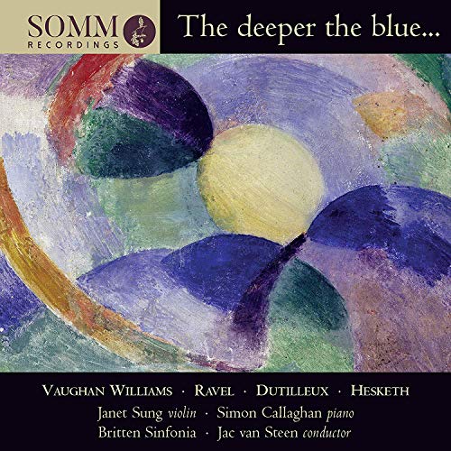 "Album cover with abstract blue, green, and yellow painting and black title banner."