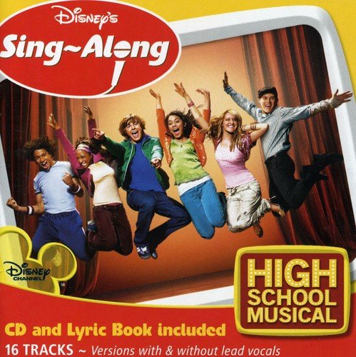 Disney's High School Musical" singalong CD cover with jumping cast members.