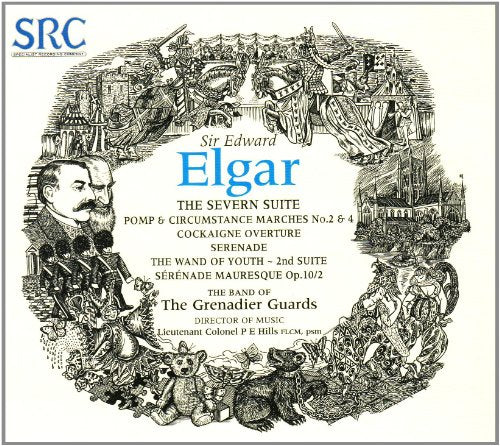 "CD cover with black and white illustration, featuring text about Elgar's 'The Severn Suite'."