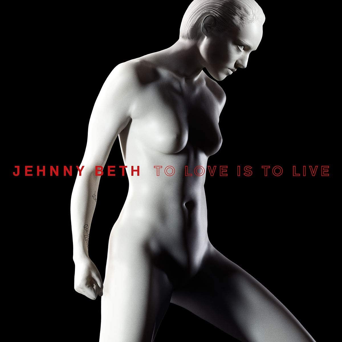 Album cover featuring a white female statue against a black background with red text.