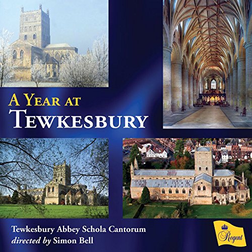 "Tewkesbury Abbey CD cover featuring four images of the abbey in different settings."