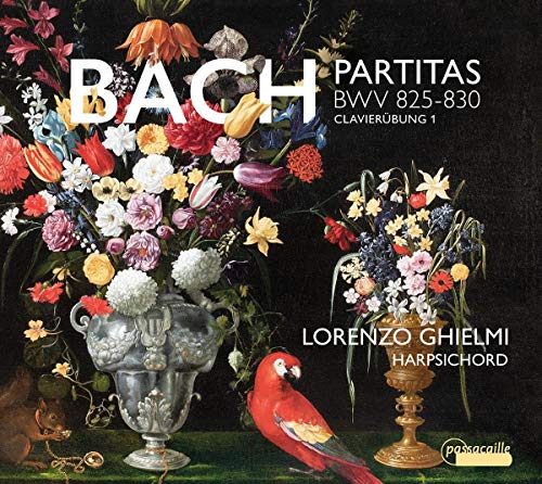 "CD cover featuring vases of flowers and a red parrot on a table."