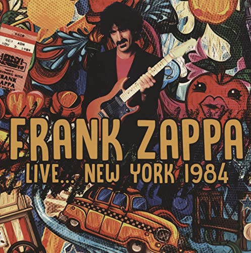 Frank Zappa album cover: colorful collage with musician and taxi.