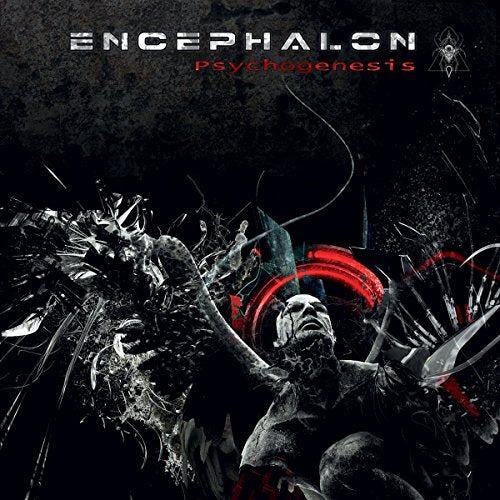 Dark album cover with a fragmented figure and red circular elements.