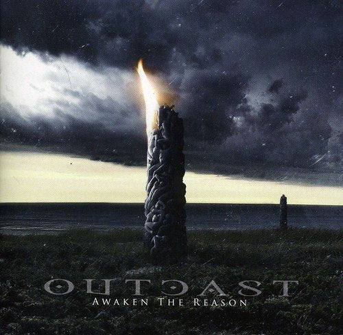 "CD album cover with a burning candle, dark sky, and Amazon logo."