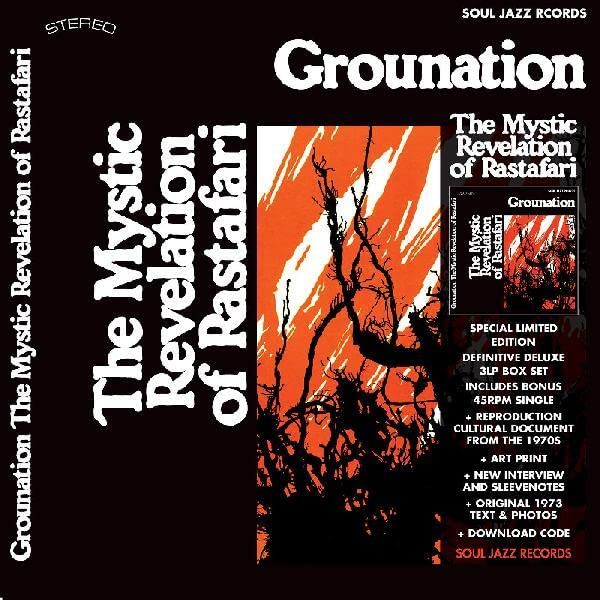 Black vinyl record sleeve for āGrounationā by The Mystic Revelation of Rastafari.