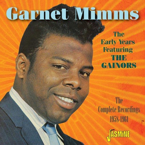 "CD cover featuring Garnet Mimms smiling, orange sunburst background, with text describing the album."