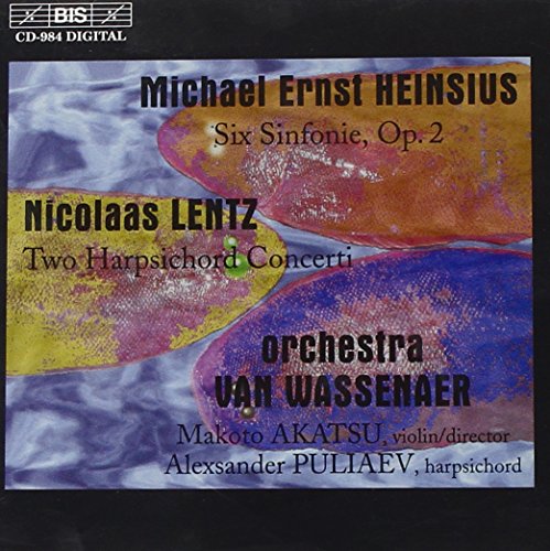 "CD cover with abstract colorful background and black text listing musical compositions and performers."