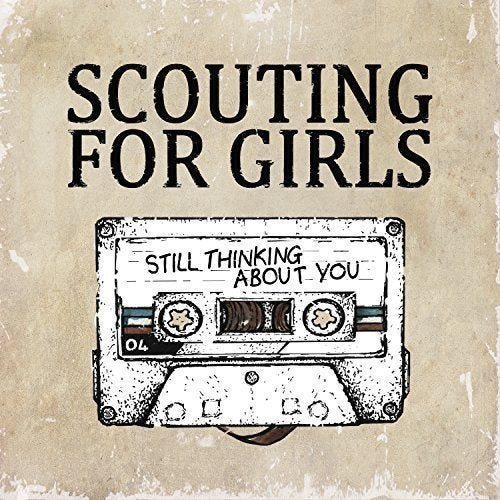 "Album cover with cassette tape and 'Scouting for Girls' text on beige background."