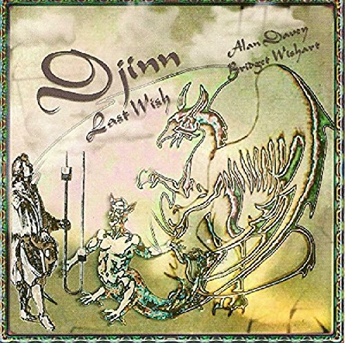 "Album cover art featuring a man, dragon, and creature, with title 'Djinn - Last Wish'."
