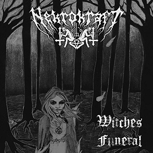 "Album cover art featuring a dark forest scene with a woman and gothic text."