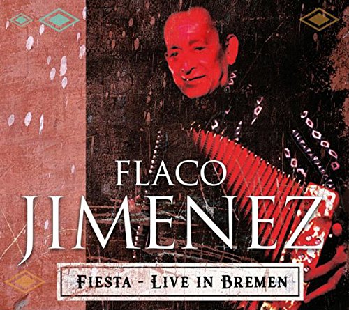 "CD cover featuring a man holding an accordion, with red and black design."