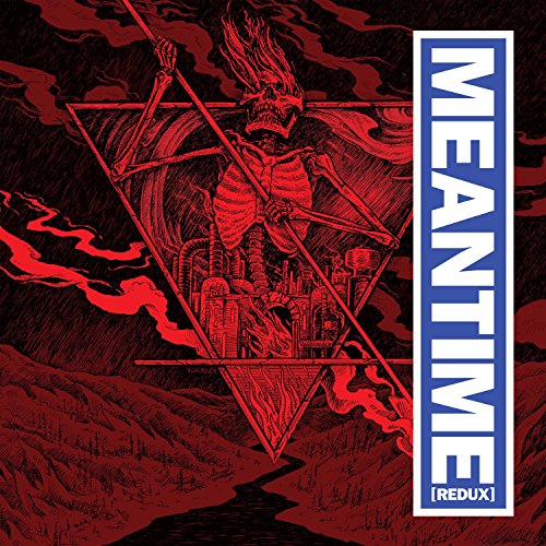 Dark album cover with skeletal figure inside a triangle over a city.