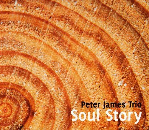 "CD cover with orange spiral pattern and 'Peter James Trio Soul Story' text."