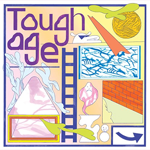 "Tough Age album cover featuring abstract, colorful illustrations and purple text on a square background."