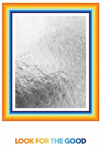 A CD case cover with a textured silver rectangle and multicolored border and text.