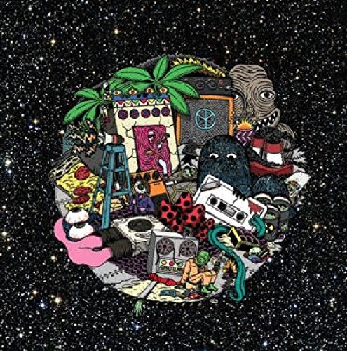 Vinyl record cover with a cartoonish, surreal scene on a starry black background.