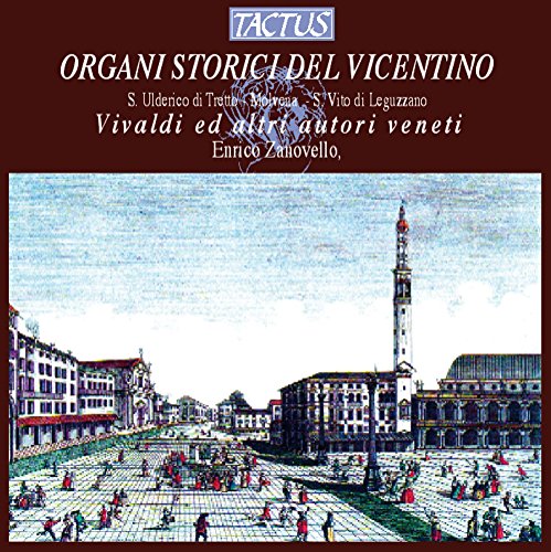 "CD cover with illustration of a town square and tall tower, brown background."