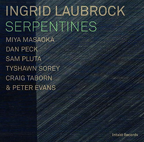 "Album cover with dark blue background, diagonal lines, and artist names in gold text."
