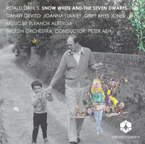 "CD cover with black and white photo and cartoon characters."