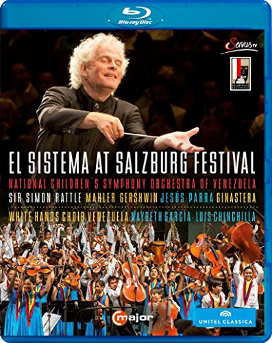 "Blu-ray case cover with 'El Sistema at Salzburg Festival' title and children playing instruments."
