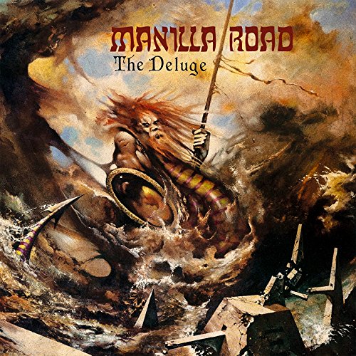 Fantasy album cover depicting a warrior amidst a stormy, chaotic landscape.