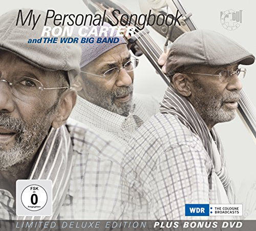 Album cover featuring three images of a man holding a double bass.