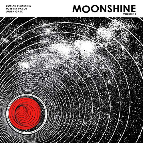 Black vinyl album cover with red spiral design and white concentric circles.