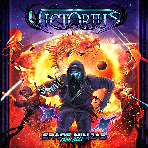 Vinyl album cover featuring a ninja surrounded by characters and a dragon in space.