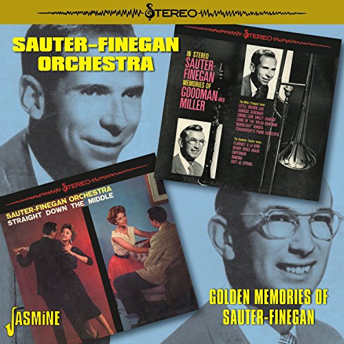 "CD cover with Sauter-Finegan Orchestra title and three album art images, blue background."
