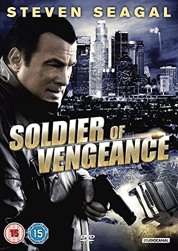 DVD cover for "Soldier of Vengeance" featuring Steven Seagal holding a gun, cityscape behind.
