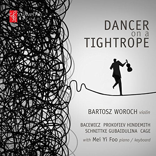CD cover: silhouette of a dancer on a tightrope, abstract design.