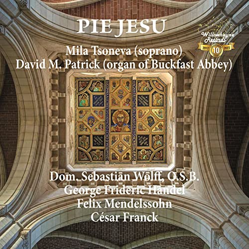 CD cover: "Pie Jesu" with mosaic image of Christ in arched stone setting.