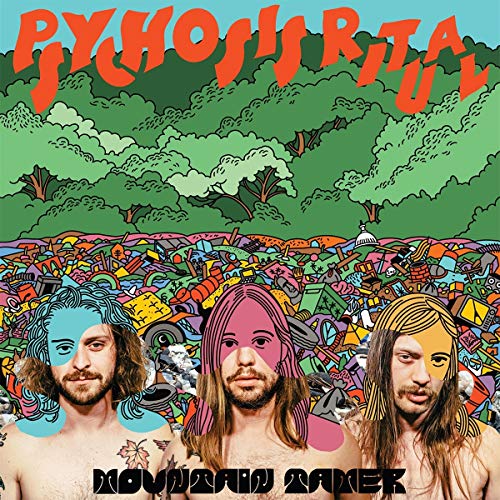 Album cover: three illustrated men with a chaotic, colorful landscape.