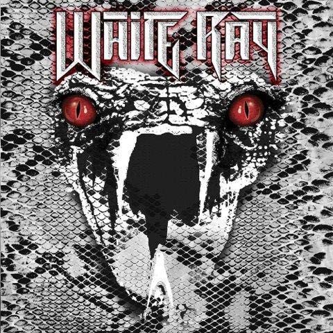 Whiteray album cover: snake head with glowing red eyes on patterned background.