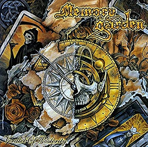 Album cover for Memory Garden’s “Verdict Of Posterity” featuring skull and clock imagery.