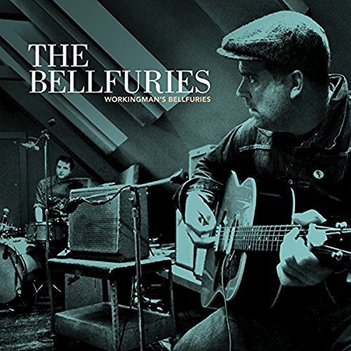 "Album cover featuring a man playing guitar with another man playing drums in the background."